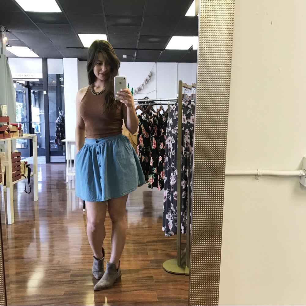 NEW. Motel Denim Fit-Flare Skirt